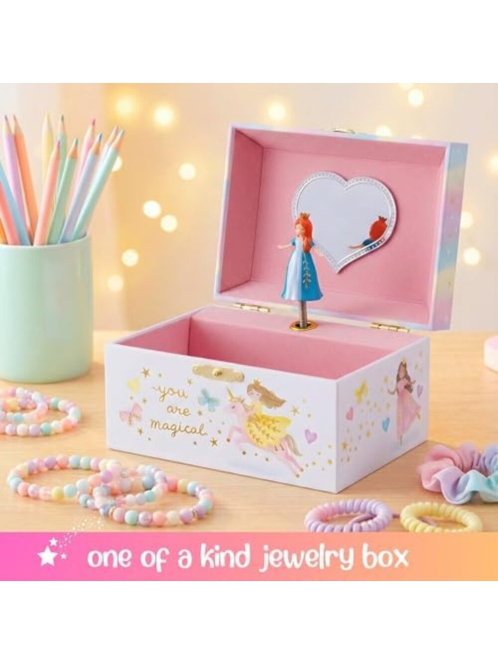 Musical Princess Jewelry Box for Girls - Enchanting Gift with Twinkling Lights - Picture 2 of 6